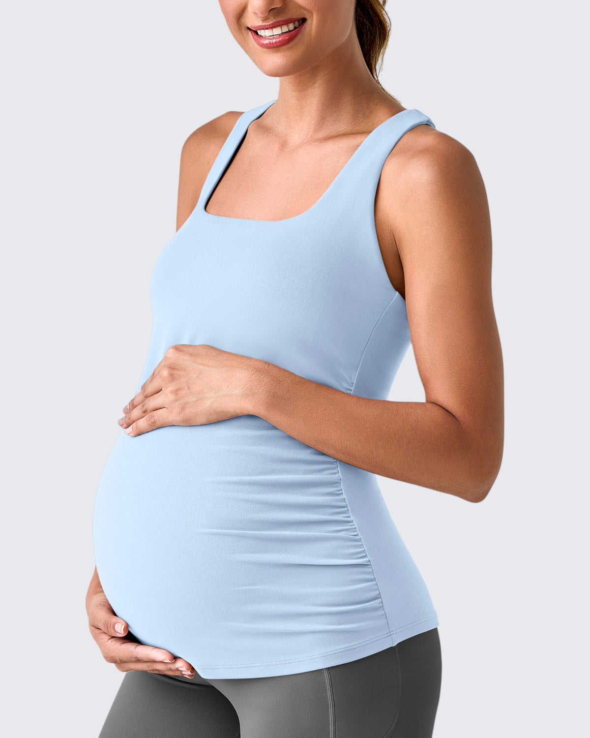 Square Neck Ruched Pregnancy Workout Tanks - G4Free