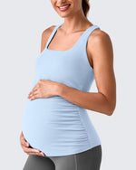 Square Neck Ruched Pregnancy Workout Tanks - G4Free