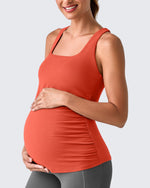 Square Neck Ruched Pregnancy Workout Tanks - G4Free