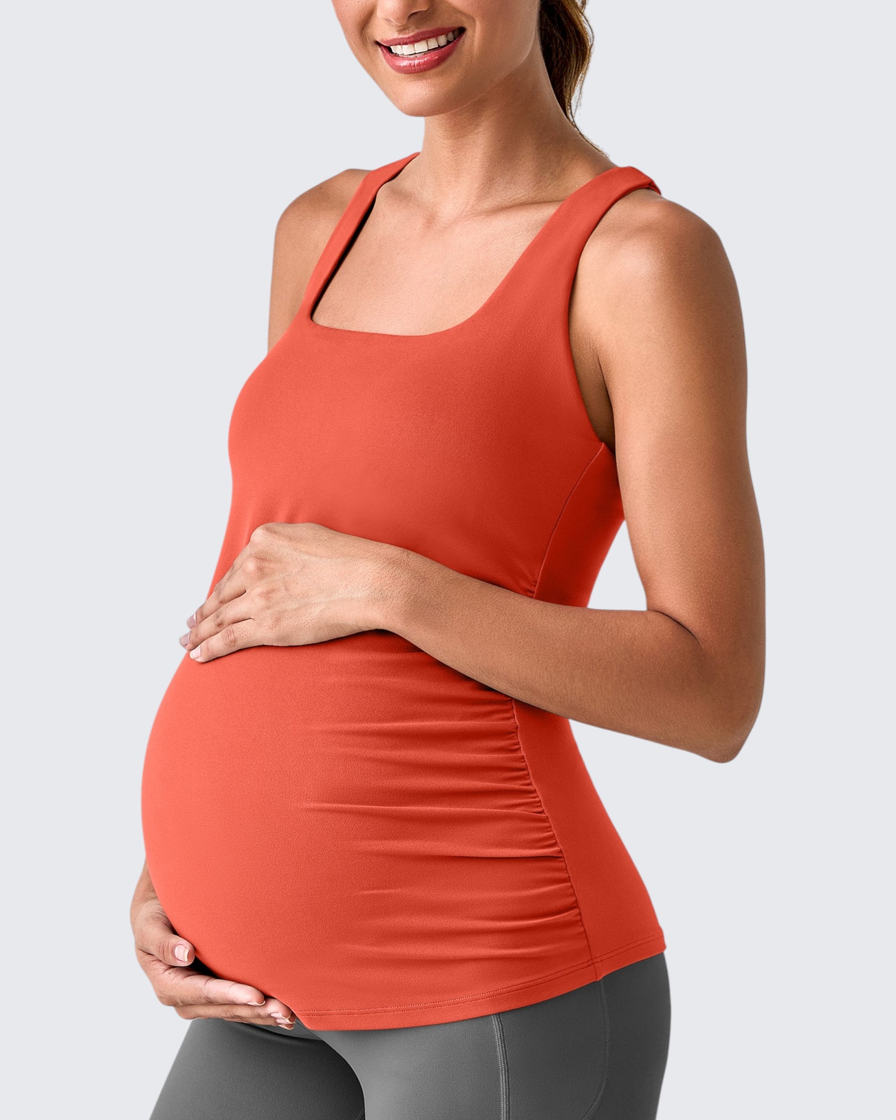 Square Neck Ruched Pregnancy Workout Tanks - G4Free