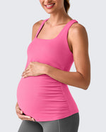 Square Neck Ruched Pregnancy Workout Tanks - G4Free