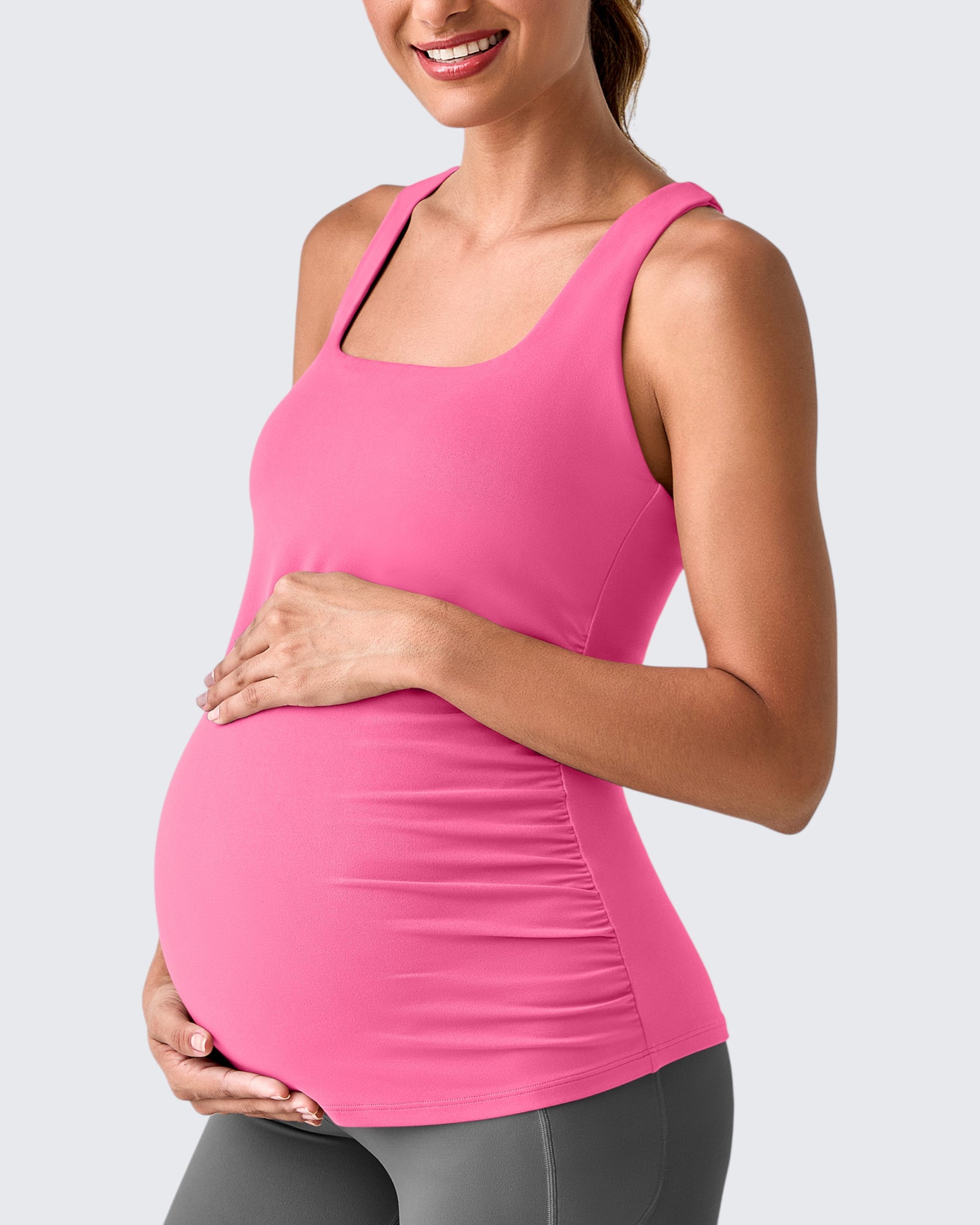 Square Neck Ruched Pregnancy Workout Tanks - G4Free