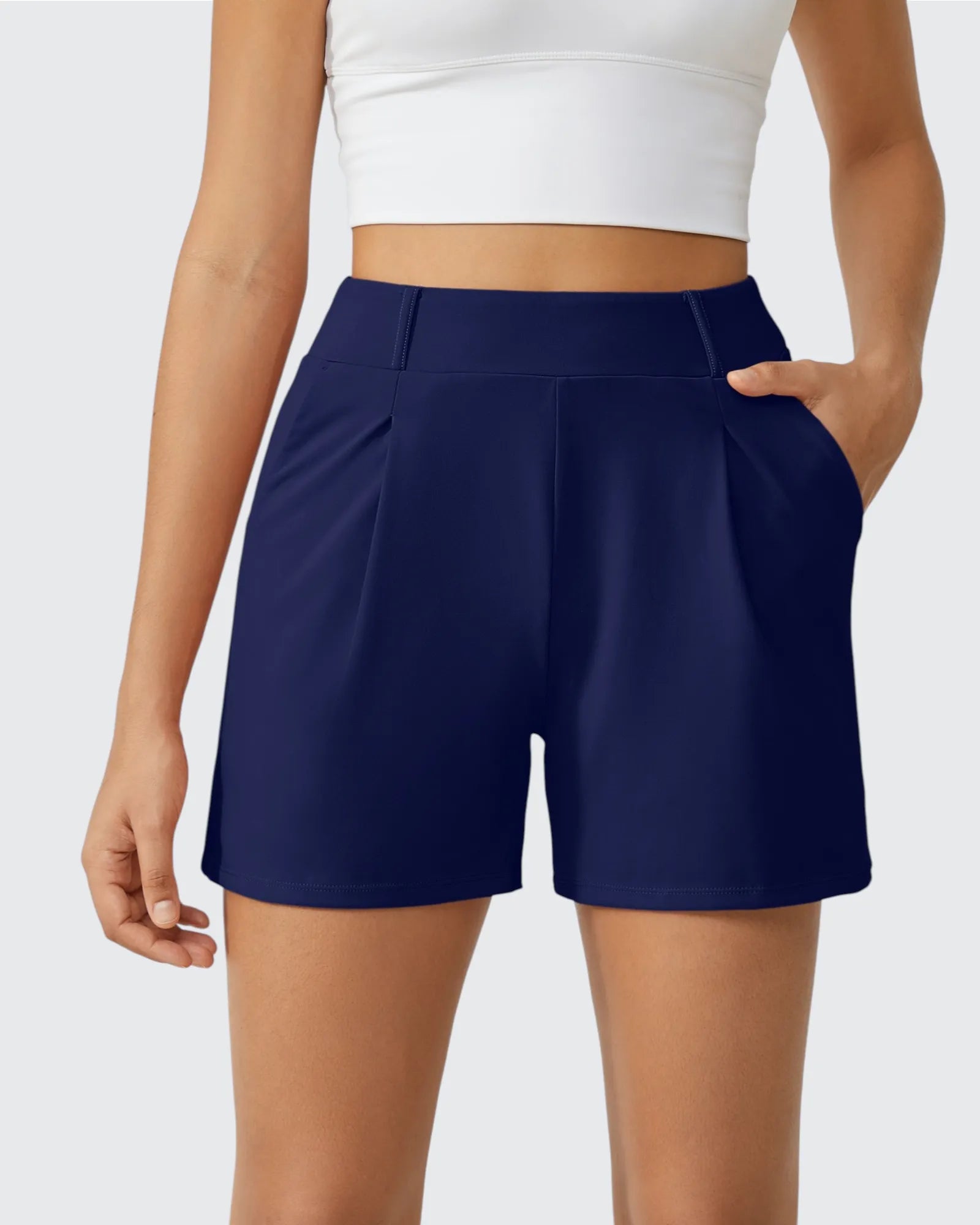 EverGoing High-Waist Belted Pleated Casual Dressy Shorts - G4Free