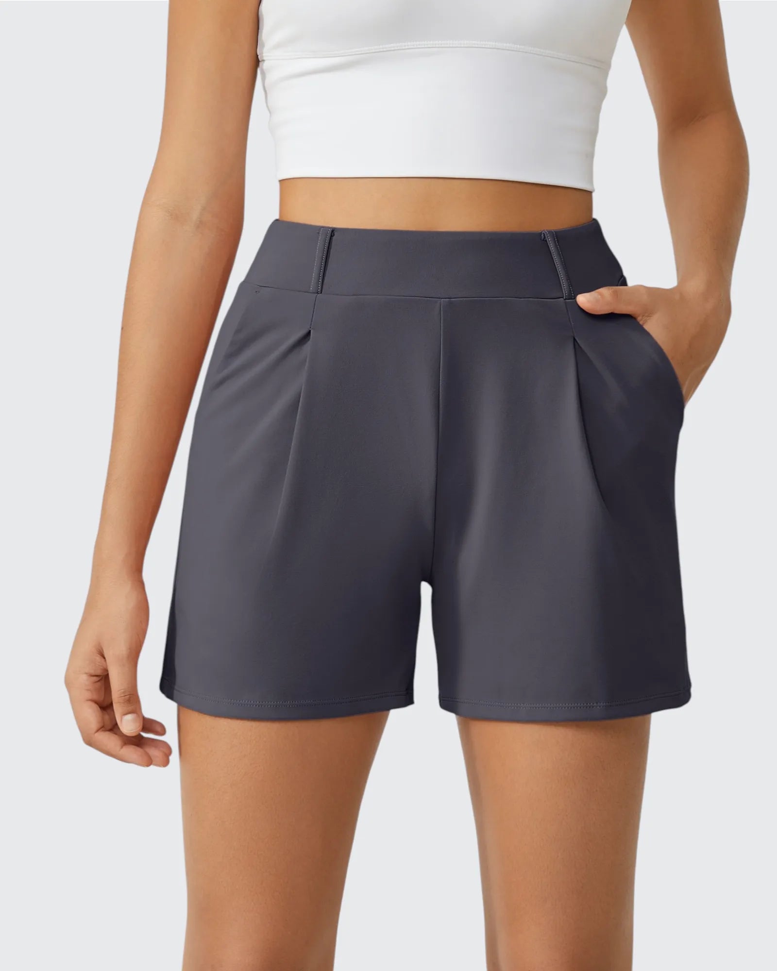 EverGoing High-Waist Belted Pleated Casual Dressy Shorts - G4Free