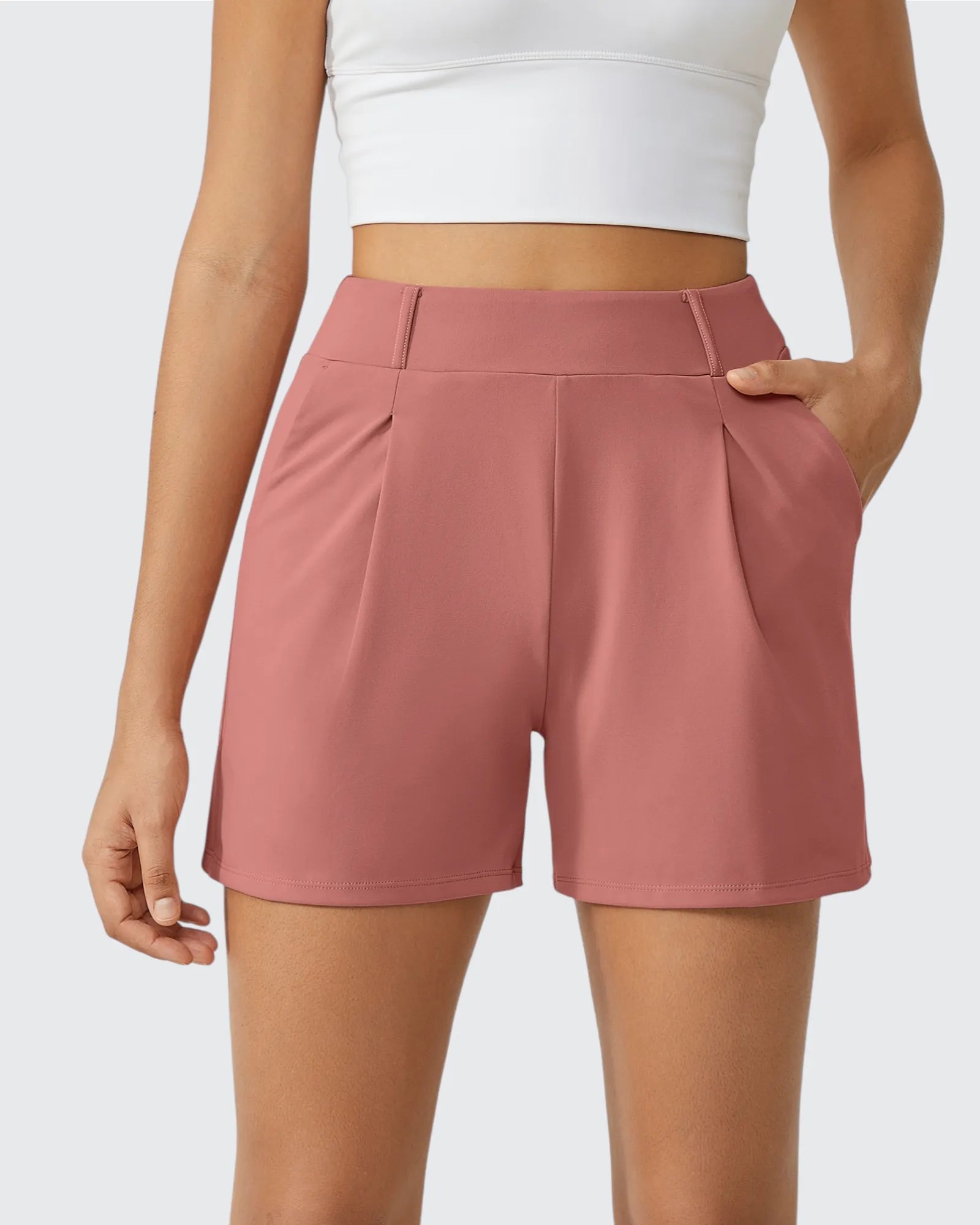 EverGoing High-Waist Belted Pleated Casual Dressy Shorts - G4Free