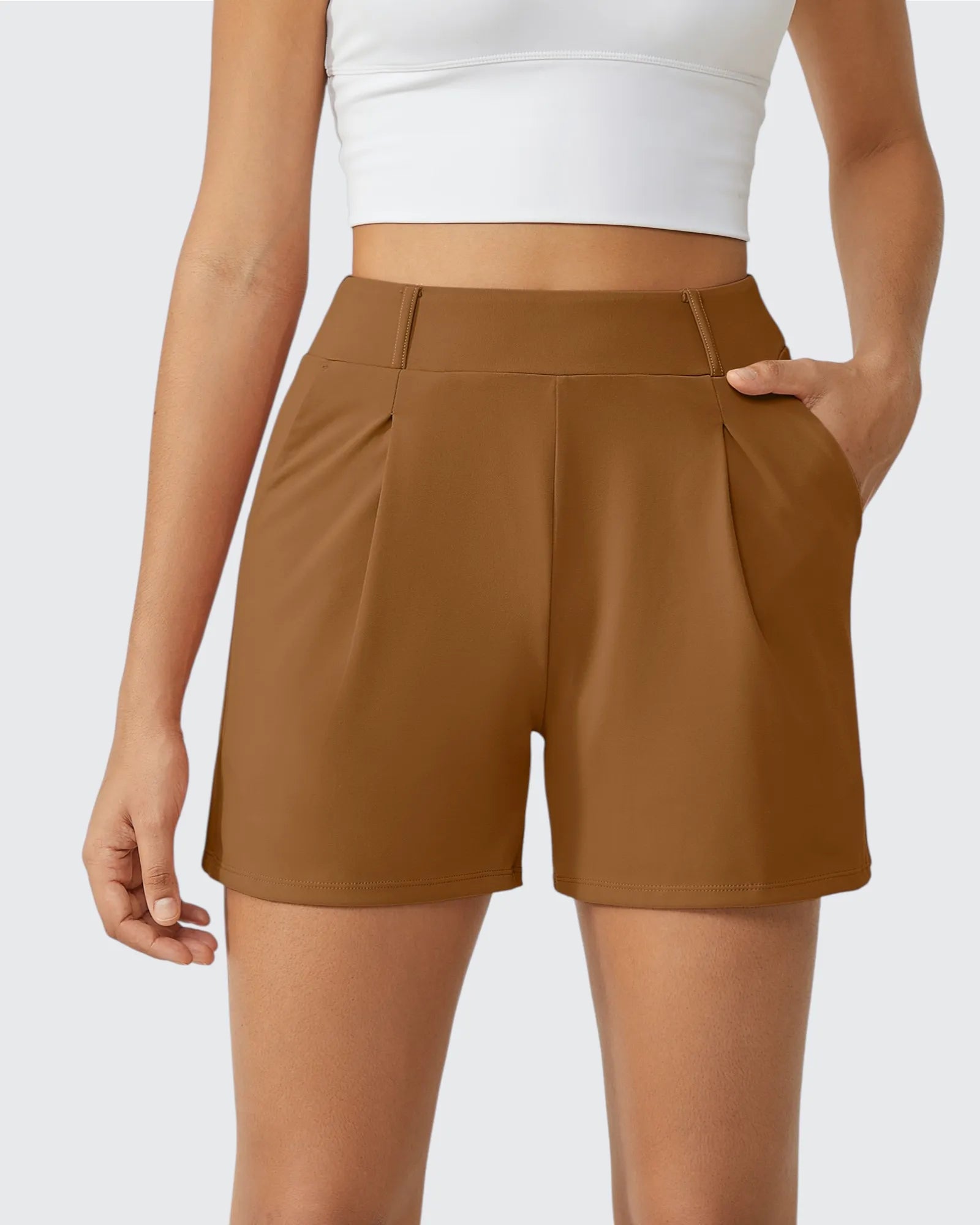 EverGoing High-Waist Belted Pleated Casual Dressy Shorts - G4Free