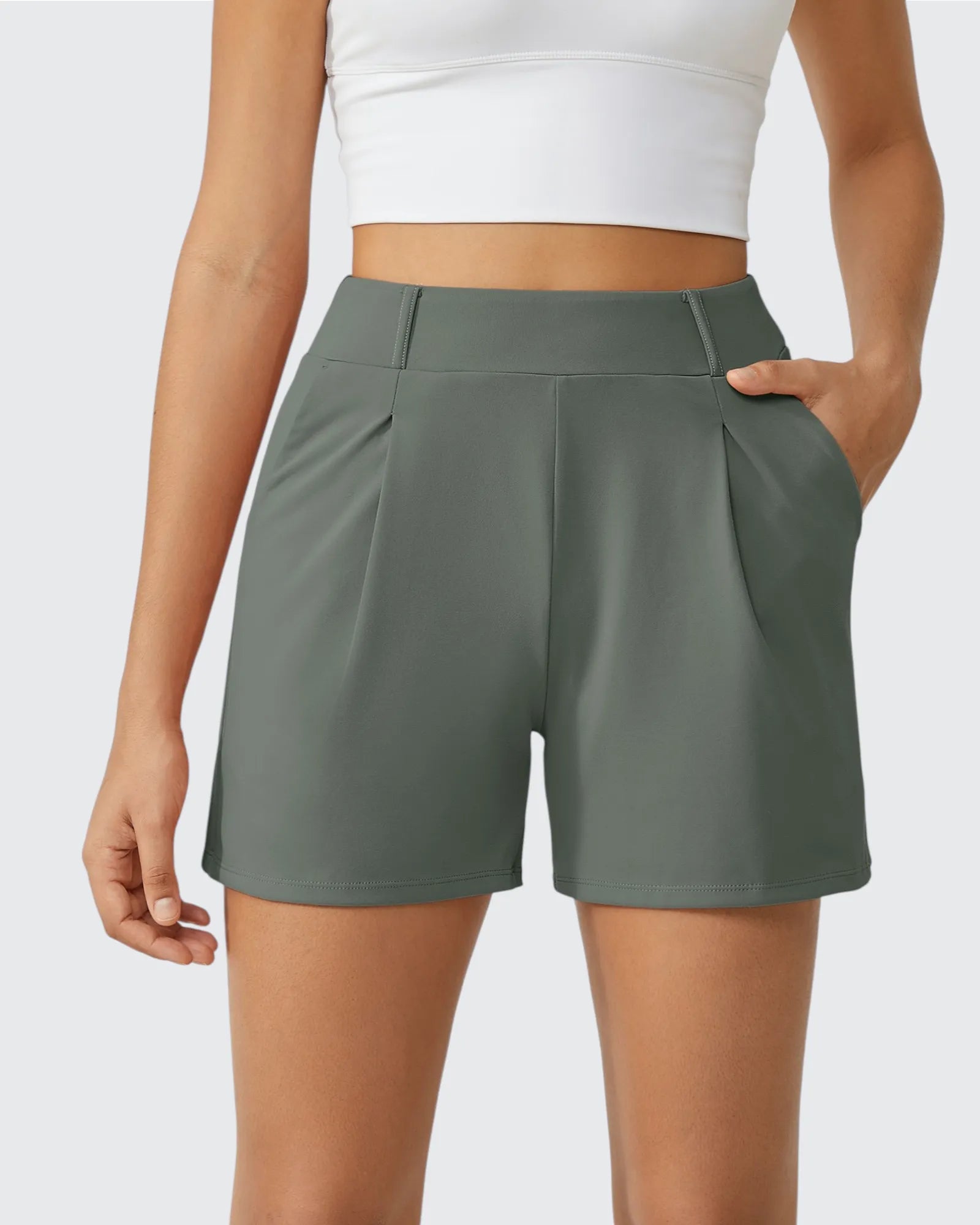 EverGoing High-Waist Belted Pleated Casual Dressy Shorts - G4Free