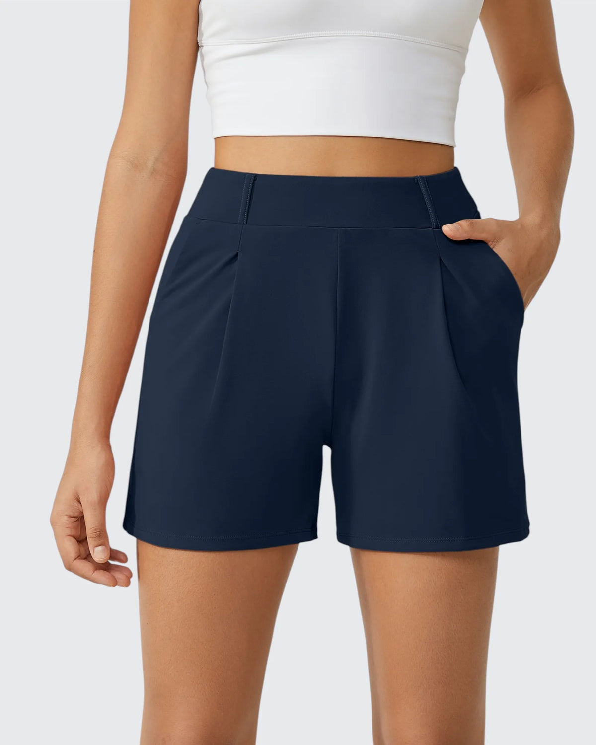 EverGoing High-Waist Belted Pleated Casual Dressy Shorts - G4Free