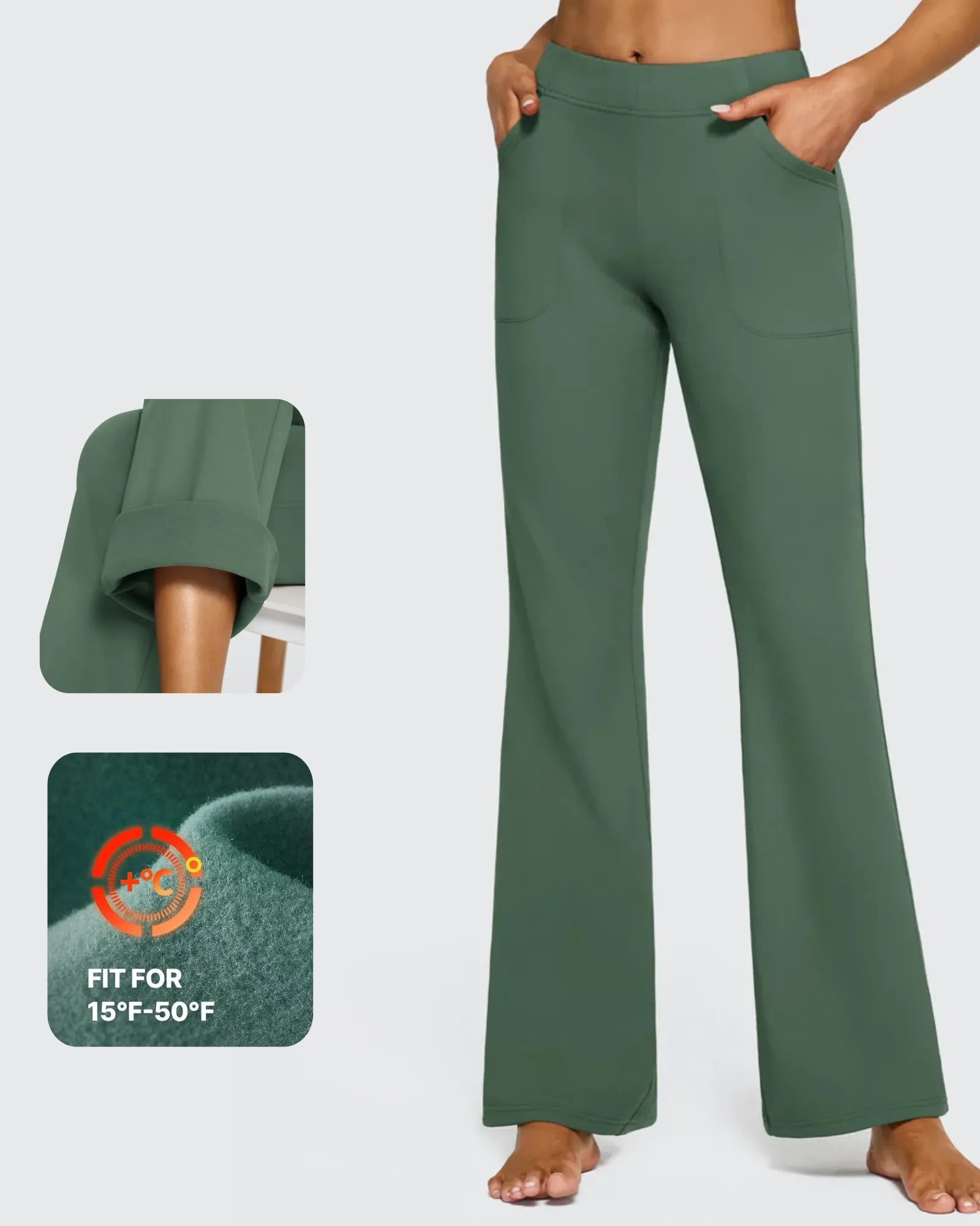 Fleece Lined High-Waist Flare Work Pants - G4Free