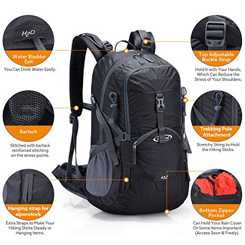 G4Free - G4Free 45L Waterproof Hiking Travel Backpack with Rain Cover -D02V648A