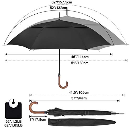 G4Free - G4Free 52/62inch Wooden J Handle Auto Open  Golf Umbrella -D02V552A