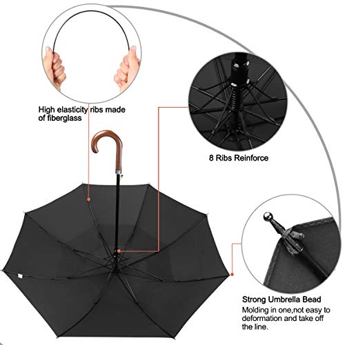 G4Free - G4Free 52/62inch Wooden J Handle Auto Open  Golf Umbrella -D02V552A